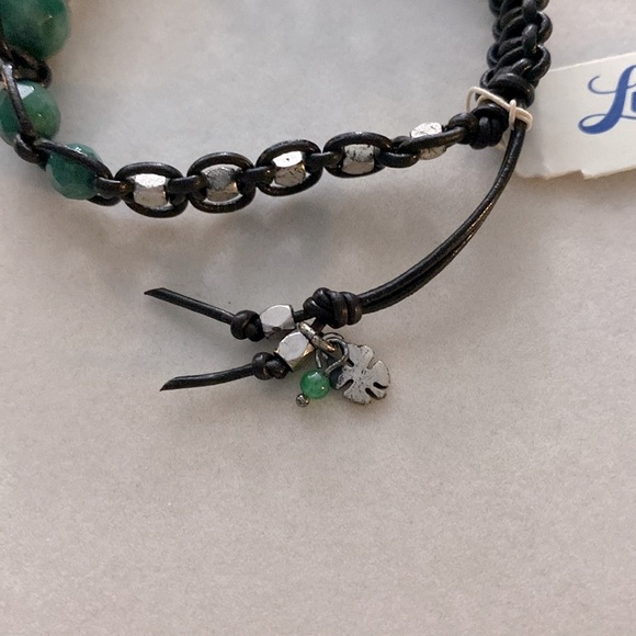 Lucky Brand Cancer pull tie leather bracelet semi precious accents Green NWT - Picture 3 of 4